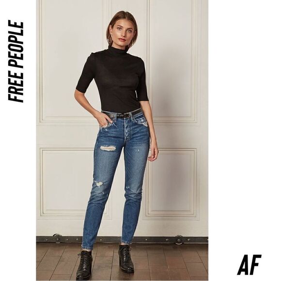 FREE PEOPLE BY BOYISH THE HIGHRISER BLUE JEANS NWT SIZE 25 - Picture 3 of 9